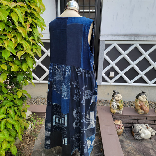 着物リメイク 古布 手作り 型染めなど パッチ ジャンパー 着物リメイク 古布 手作り 型染めなど パッチ ジャンパー