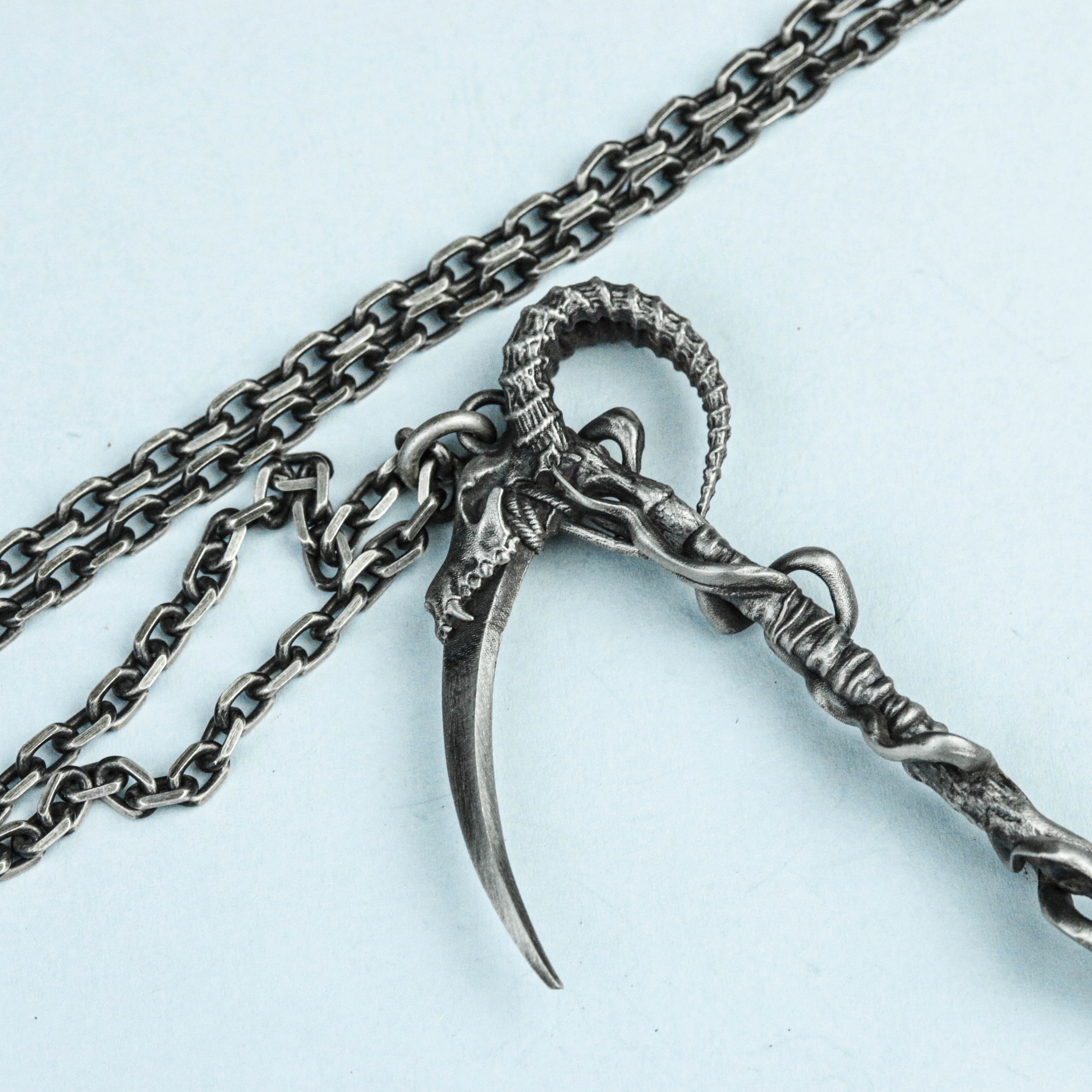 925 スターリング シルバー クロー ペンダント ネックレス、スカル シルバー ペンダント、ラップ ネックレス