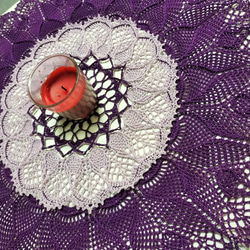エスニック紫ハンドメイド☆レース編みドイリー約53cmお部屋の置物花瓶などに 14枚目の画像