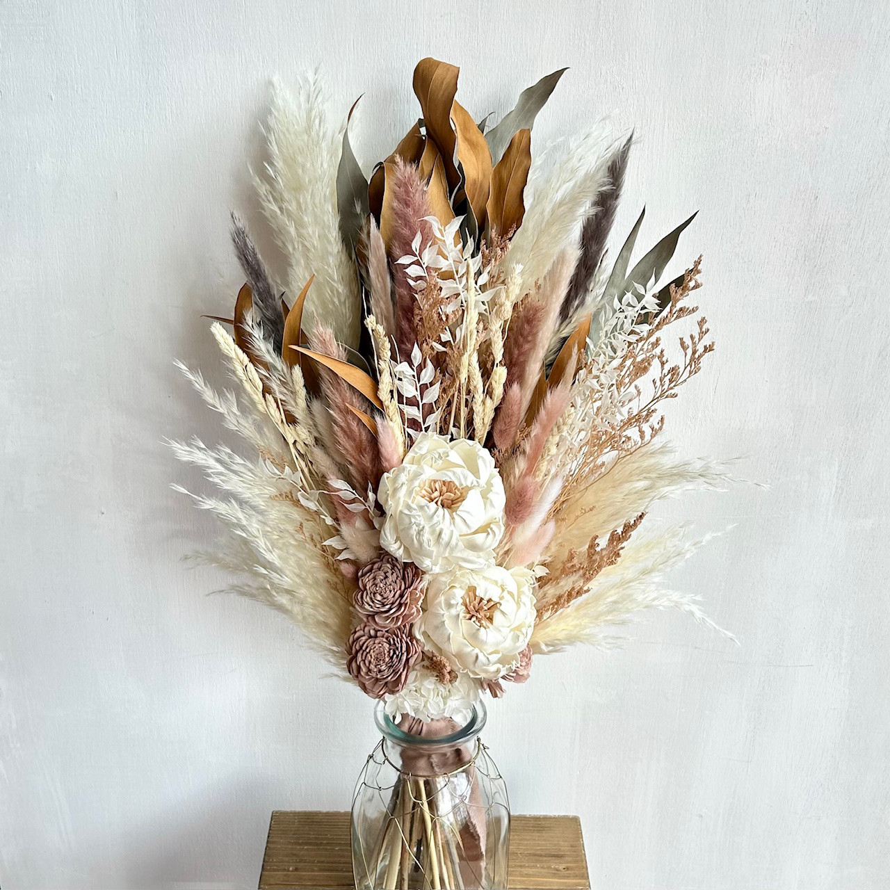 ドライフラワーブーケとフラワーベースセット / パンパスグラス・ピオニー / アンティークピンク