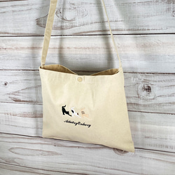 3種拉伸貓刺繡帆布Sacoche Pochette小袋&lt;自然&gt; 第4張的照片