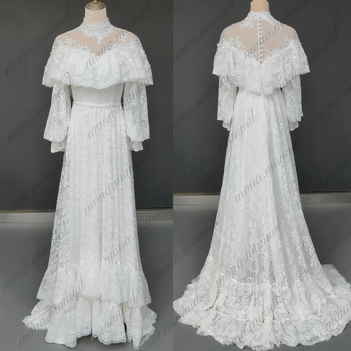 ヴィンテージ袖付きドレス ウェディングドレス 二次会 結婚式ドレス  