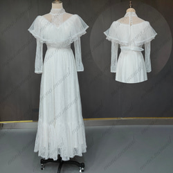 ヴィンテージ袖付きドレス ウェディングドレス 二次会 結婚式ドレス 515 1枚目の画像
