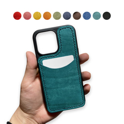 革のあるシンプルライフをご提案する手縫いのスクラッチレザーiPhoneカードケース　13など【Kohato-iC】 1枚目の画像