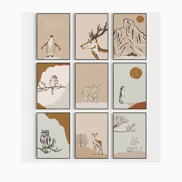 ポスター　鹿 / i0987 /  野生の動物たち　ベージュやグレージュ調のペイント画　インテリアポスター 8枚目の画像