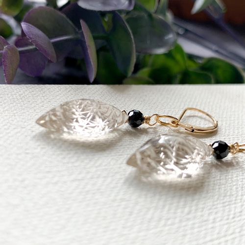 Creema限定】14kgf*カービングスモーキークォーツのピアス／イヤリング