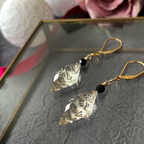 Creema限定】14kgf*カービングスモーキークォーツのピアス／イヤリング