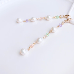 ✴︎淡水パールシズク×クリスタル✴︎ピアスみたいなマスクチャーム【Hijiri】パステル　貴和クリスタル　パール 3枚目の画像