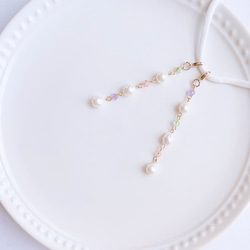 ✴︎淡水パールシズク×クリスタル✴︎ピアスみたいなマスクチャーム【Hijiri】パステル　貴和クリスタル　パール 4枚目の画像