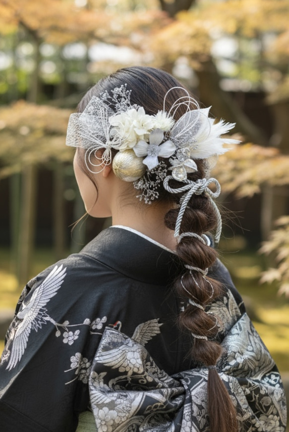 成人式 髪がさり 水引蝶々の髪飾り☆シルバー系☆成人式髪飾り 卒業式 ウェディング