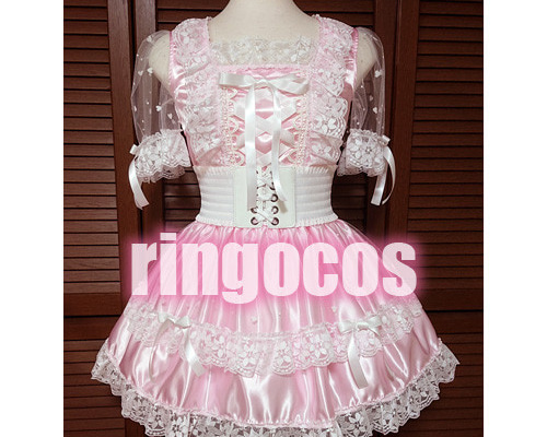 アイドル衣装 ピンク×黒 編み上げリボン オリジナル ハンドメイド コスプレ衣装 アイドル衣装 ピンク×黒 編み上げリボン オリジナル