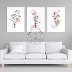 アートポスター シンプルモダン ボタニカルアート ライン画 ミニマルデザイン パステル 3枚セット 4308 1枚目の画像