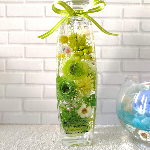 花束シリーズ ＊ショート＊ グリーン&ピンク ハーバリウム お試し