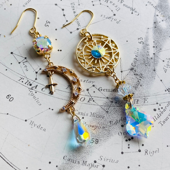 再再再販　夜の魔術部  月の姫　月と星の羅針盤ピアス イヤリング 2枚目の画像