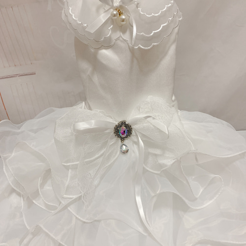 ぬい服16cm*♡純白レースロングドレス・アンティークフラワー