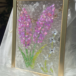 シェルアートフレームꕤ  パープルフラワーと水玉　ゴールド　インテリアフレーム　ꕤ  天然貝　紫陽花 17枚目の画像