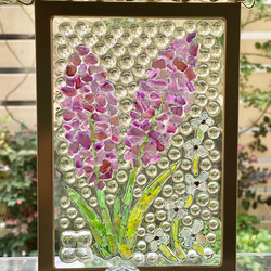 シェルアートフレームꕤ  パープルフラワーと水玉　ゴールド　インテリアフレーム　ꕤ  天然貝　紫陽花 18枚目の画像