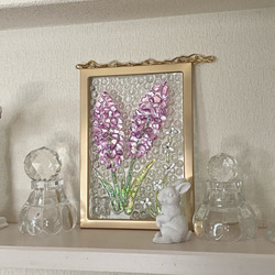 シェルアートフレームꕤ  パープルフラワーと水玉　ゴールド　インテリアフレーム　ꕤ  天然貝　紫陽花 11枚目の画像