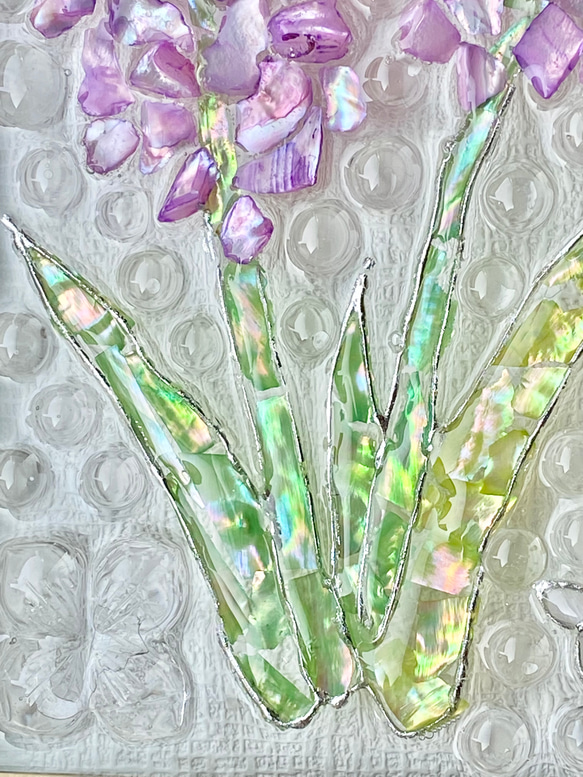 シェルアートフレームꕤ  パープルフラワーと水玉　ゴールド　インテリアフレーム　ꕤ  天然貝　紫陽花 15枚目の画像