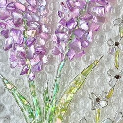 シェルアートフレームꕤ  パープルフラワーと水玉　ゴールド　インテリアフレーム　ꕤ  天然貝　紫陽花 14枚目の画像