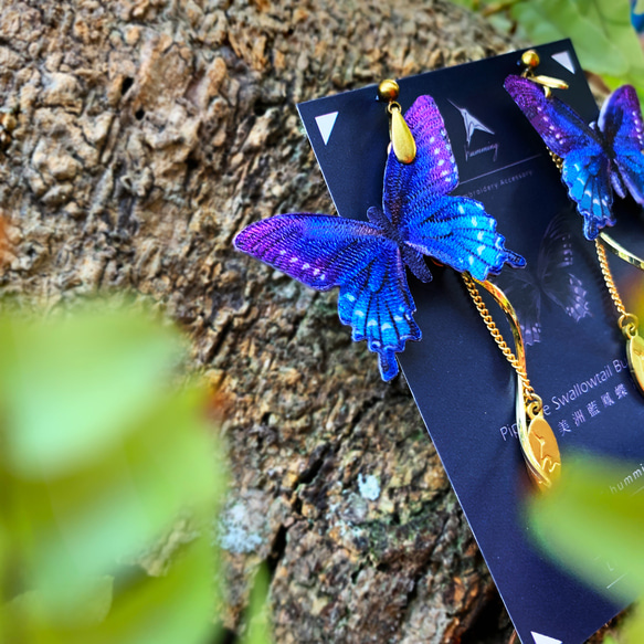 美洲藍鳳蝶 刺繡耳環 耳夾 夾式 抗敏耳針 生日禮物 禮盒 蝴蝶 第6張的照片