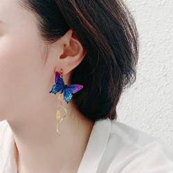 美洲藍鳳蝶 刺繡耳環 耳夾 夾式 抗敏耳針 生日禮物 禮盒 蝴蝶 第3張的照片