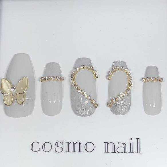 No.06】セミオーダー ネイルチップ 蝶々 ハートネイル チェーン ネイル  