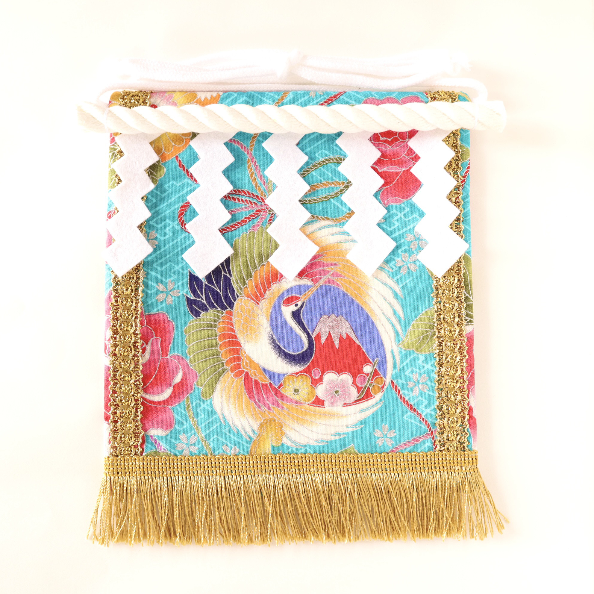 【名入れOK】赤ちゃん化粧まわし「えびすこくん」《色鮮やかな銀の鶴と赤富士・青緑》男の子のマンスリーフォト記念撮影衣装