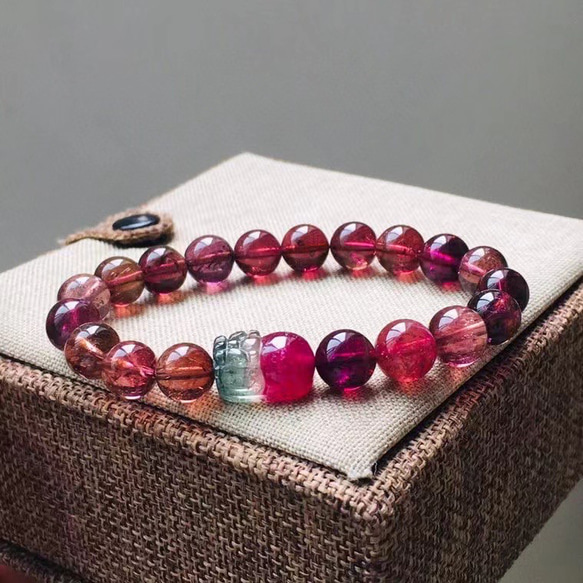 イギリス発送 トップグレード 天然 ルベライトブレスレット バイカラー