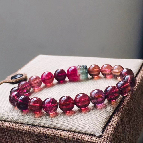 イギリス発送 トップグレード 天然 ルベライトブレスレット バイカラー