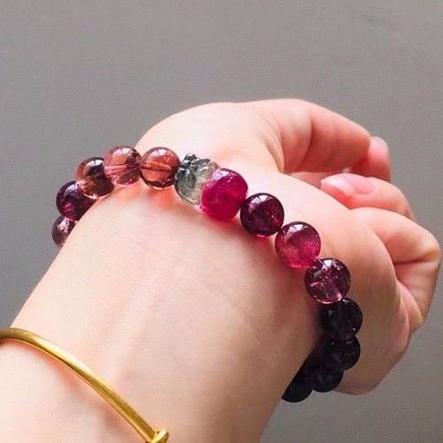 イギリス発送 トップグレード 天然 ルベライトブレスレット バイカラー