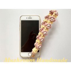 粉紅色小花 - 小花編織 向日葵 太陽花 Macrame 法式繩結 手機繩 智能手機 掛繩 手機吊飾 第2張的照片