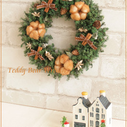 ブラウンコットンと針葉樹のクリスマスリース　綿の実と木の実のリース　クリスマスプレゼントに　W070 4枚目の画像