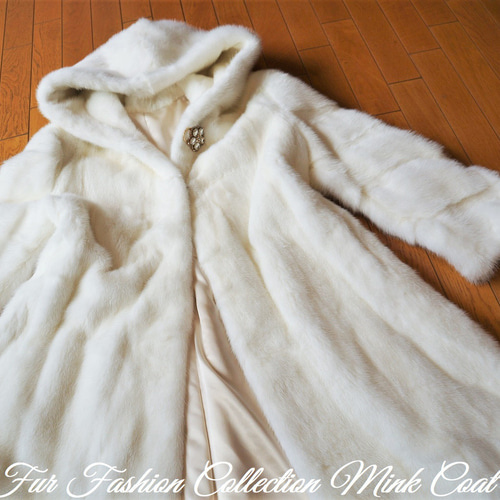 極上の肌触り 毛皮コート ロングコート ミンクファー Mサイズ ホワイト×グレー