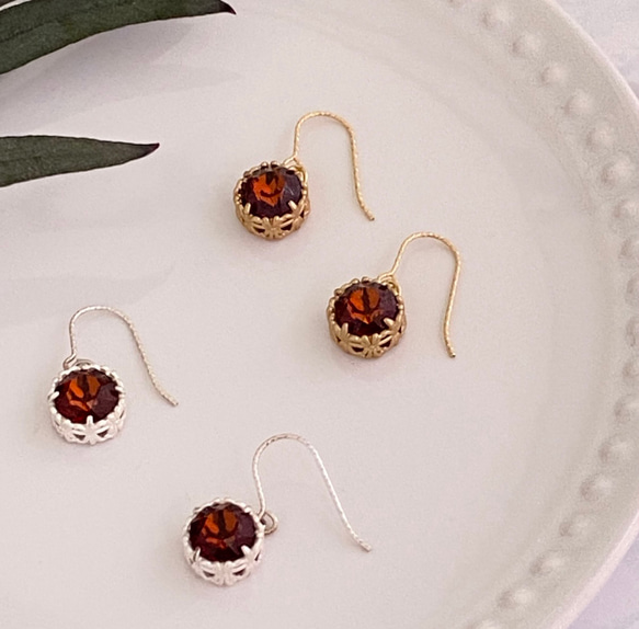 ノーブルなクリスタル ピアス/イヤリング Smoked Amber 5枚目の画像