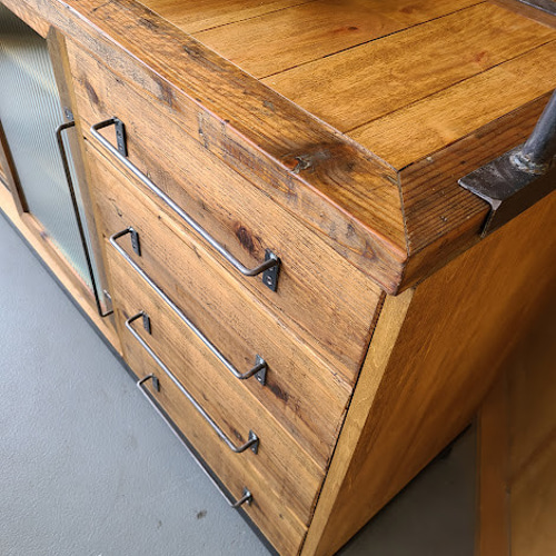 M　アンファン　麦柄の2段引き出し MIZUYAシェルフ セパレート仕様（上下分離型）古材とアイアンの