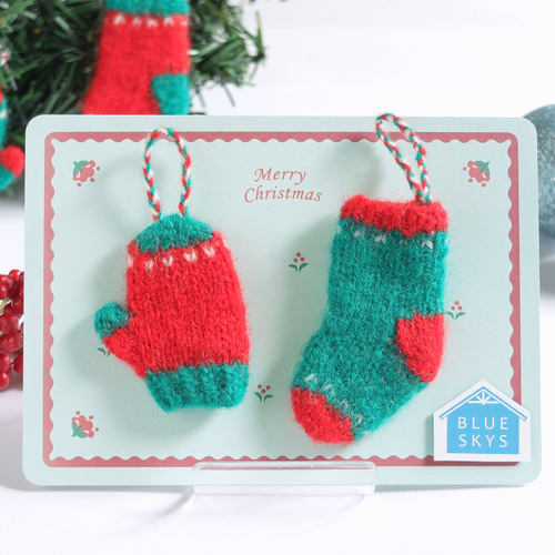 棒針編みのクリスマスオーナメント 手袋&靴下2個セット その他