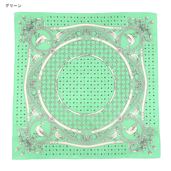 グース(BEQ-109) Marcaオリジナル 小判 シルクツイル スカーフ　グリーン 2枚目の画像