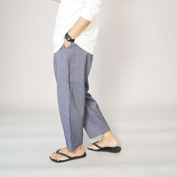 &lt;OSOCU&gt; Sashiko 圖案面料海軍藍赤塔棉褲 第4張的照片