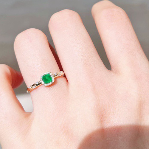 K18YG 天然ダイヤモンド付きエメラルドリング指輪18金0.4ct