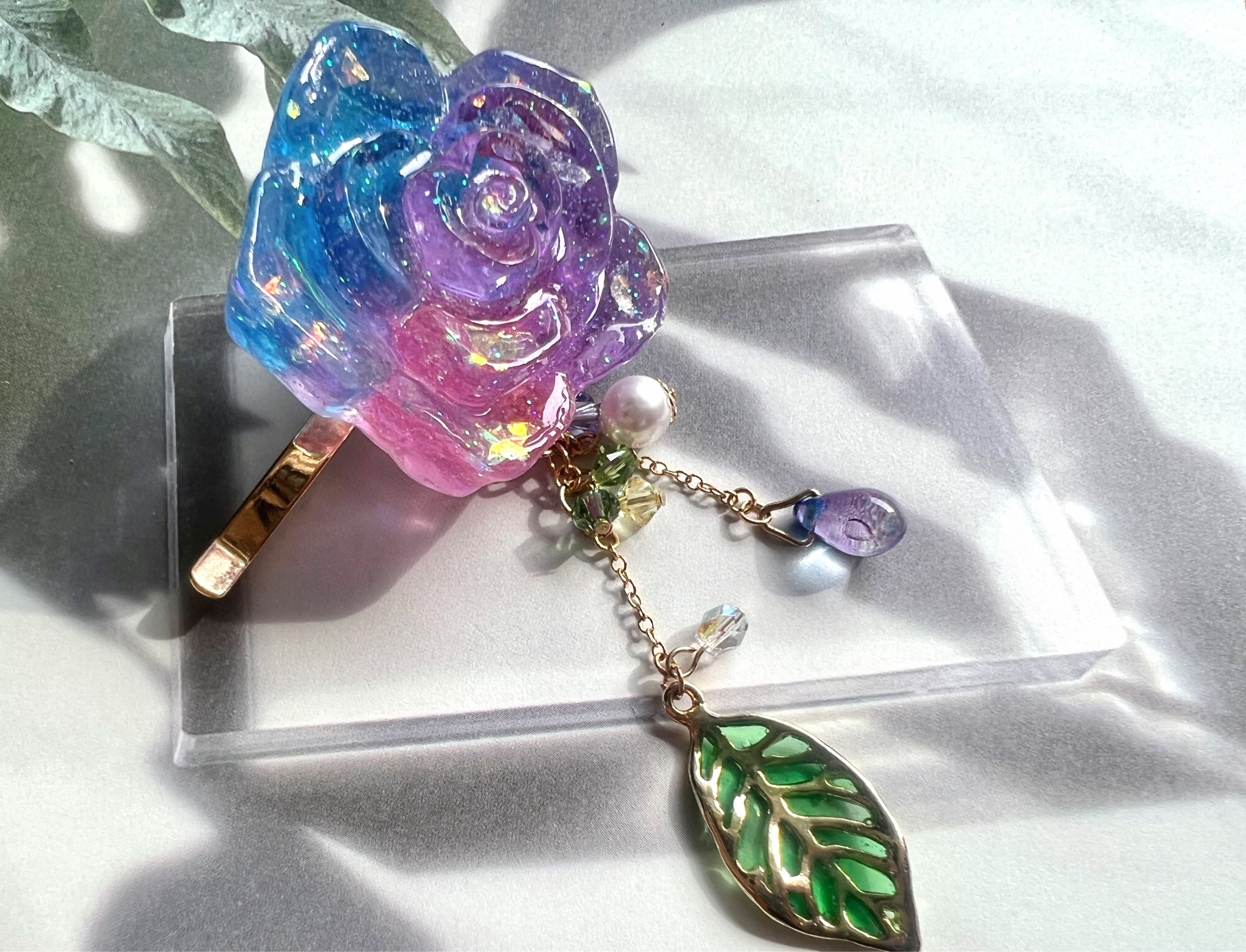 ひまわりパープル猫ちゃんレジンヘアゴム ポニーフック変更可能