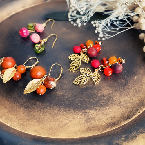 HARVEST ウッドビーズの木の実ピアス ピアス（フック・チェーン） あり  