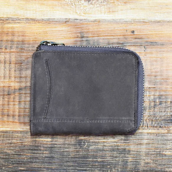 【1点限り】断捨離のいらない小さな財布 コンパクト L字ファスナー スリム グレーネイビー 1枚目の画像