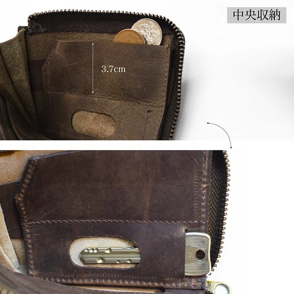 【1点限り】断捨離のいらない小さな財布 コンパクト L字ファスナー スリム グレーネイビー 5枚目の画像