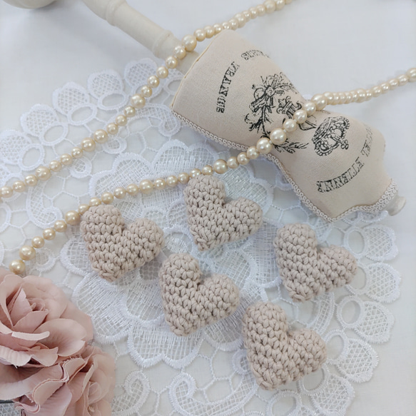 匿名配送♡♡ 数量限定！特価品 ハートのあみぐるみ5個 ハートのあみぐるみ5個セット(ベージュ) 雑貨・その他 Crochet for