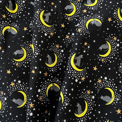 黑貓和新月 * 寬鬆棉質短袖連身裙 * 100% 棉 * 有口袋 * 蝙蝠袖 * 夜空和星星圖案 第10張的照片