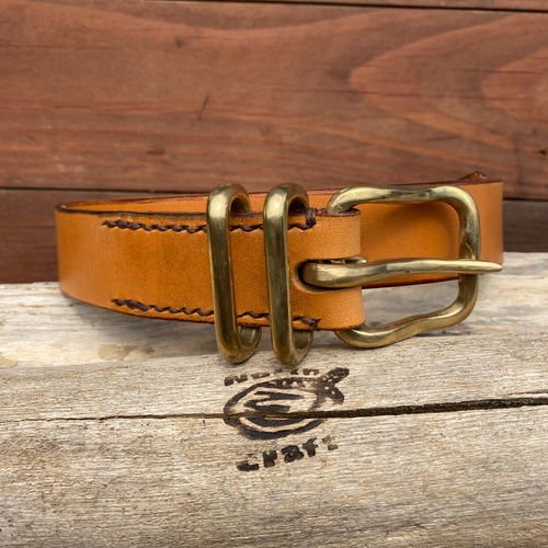 真鍮バックルアメリカンオイルレザーベルトブラウン86cm その他
