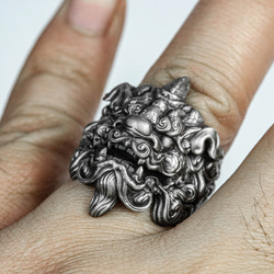 925 スターリングシルバー貔貅唐ライオン リング、マスコット リング  