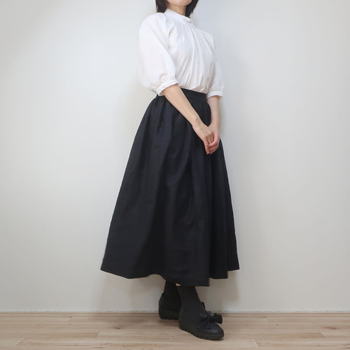 ハンドメイドギャザースカートリネン混