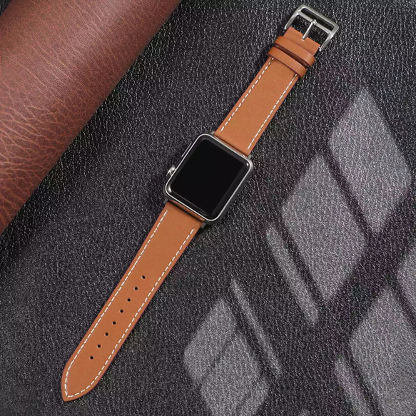 ！再販！Apple Watch レザーバンド(6color:黒/茶/灰/黄/紺/ピンク) 38/40/41mm対応 6枚目の画像